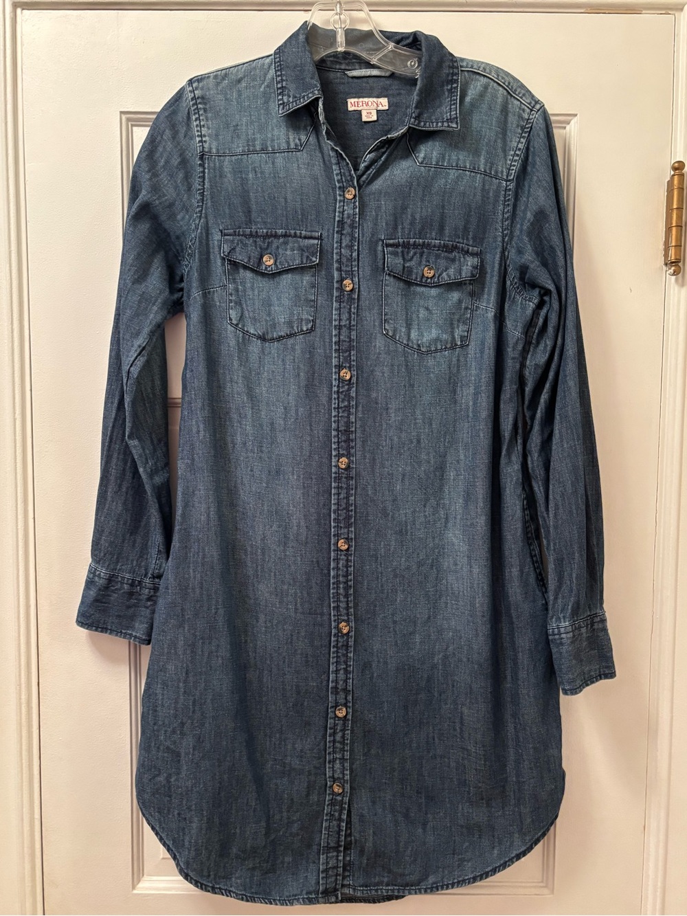 MERONA Indigo Denim Long Sleeve Shirt Dress 
Size XS 100% Cotton